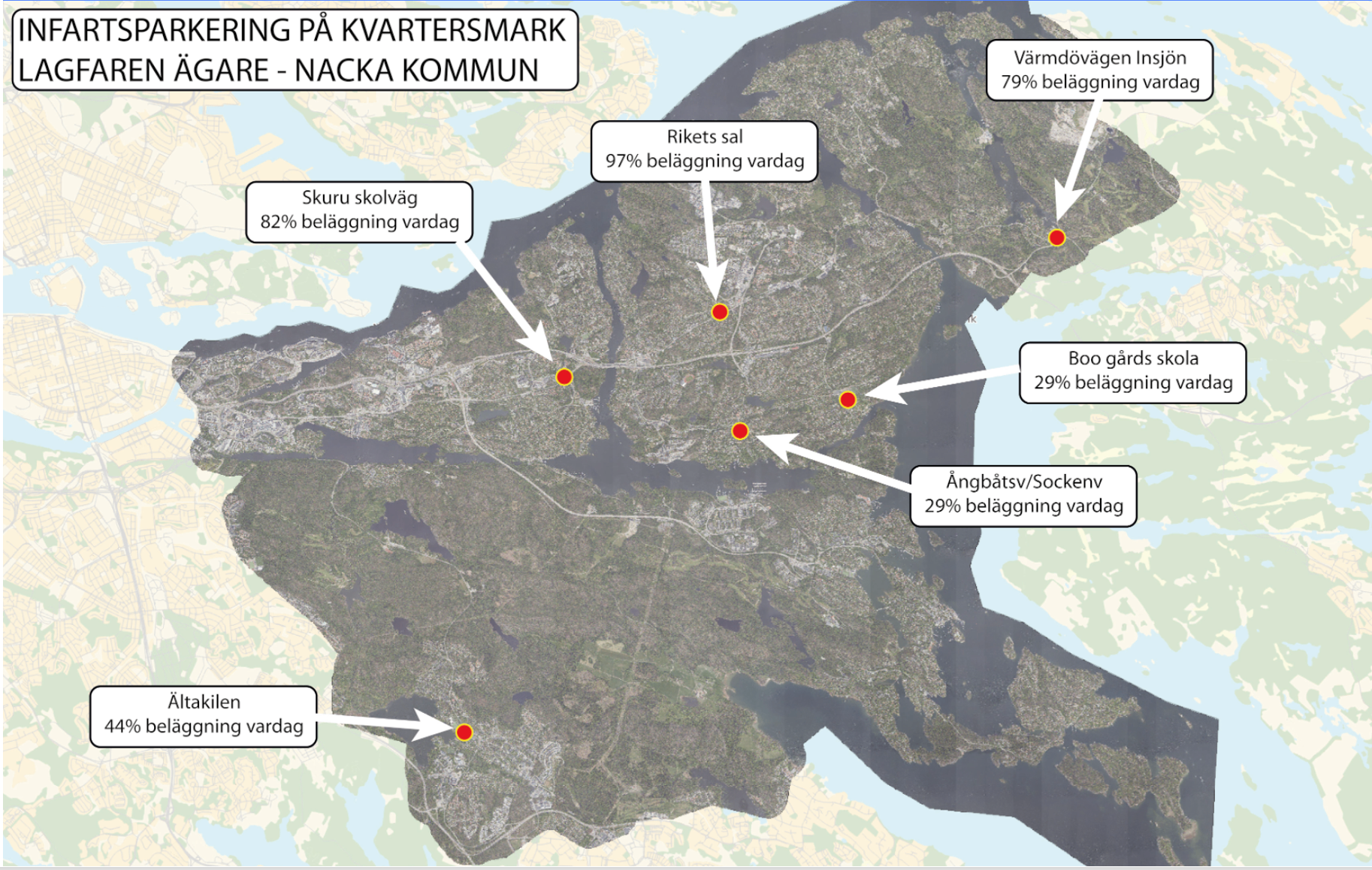 Karta över infartsparkeringar i Nacka kommun